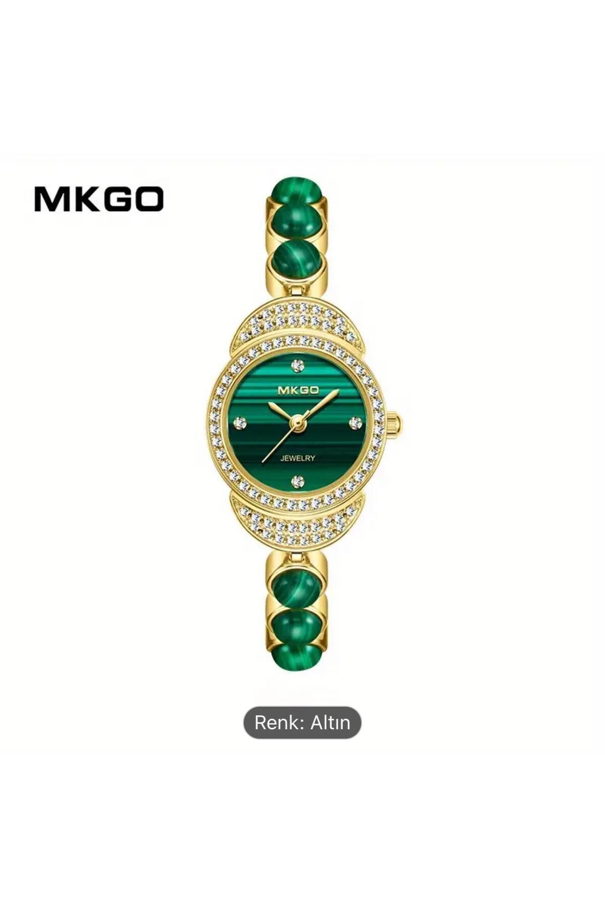MKGO Lüks Taşlı Kuvars Saat Yeşil - Görsel 3