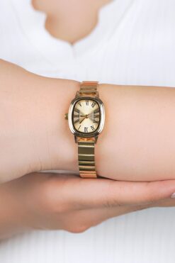 Louis Genessio Retro Minimal Oval IPC Kaplama Gold Kadın Kol Saati