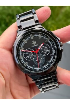 S.POLO Yeni Sezon Siyah Renk Metal Kordon Erkek Kol Saati Bileklik Hediyeli Babalar Günü Hediyesi