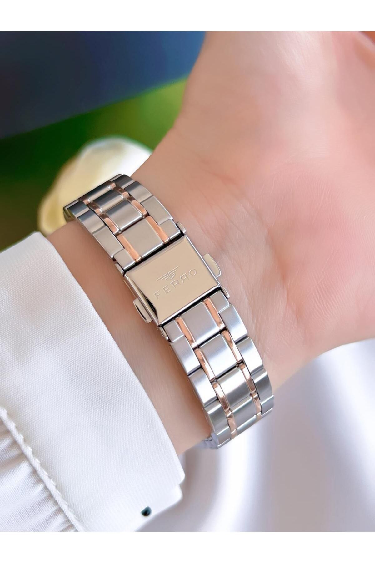 FERRO Çelik Kordon İyon Kaplama Kasa 3 Atm Suya Dayanıklı Kadın Kol Saati+Bileklik BFL21464-EX - Görsel 2