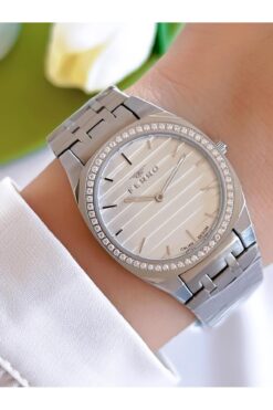 FERRO Çelik Kordon İyon Kaplama Kasa 3 Atm Suya Dayanıklı Kadın Kol Saati+Bileklik EFL43003-YA