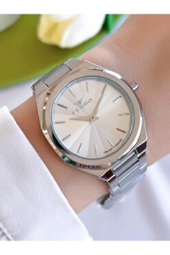 FERRO Çelik Kordon İyon Kaplama Kasa 3 Atm Suya Dayanıklı Kadın Kol Saati+Bileklik EFL21470-YA