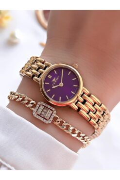 FERRO Küçük Kasa Vintage Model Çelik Kordon İyon Kaplama Kasa Kadın Kol Saati+Bileklik B.FRV256.A02