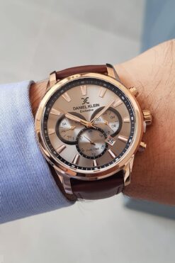 Daniel Klein Exclusive Yeni Model Kahverengi Deri Kayışlı Fonksiyonları Aktif Erkek Kol Saati