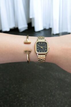 The Berry Kare Kadın Retro Gold Kol Saati Vintage Gold Kadın Saati Kararmaz Bileklikle Beraber