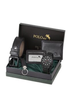 polo air Erkek Set Kombin Kol Saati Ve Cüzdan Kemer Kartlık Çakmak Anahtarlık Siyah Pl-0792e1