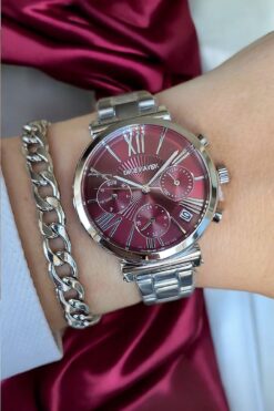 Dice Kayek Tüm Fonksiyonları Aktif Takvimli 5ATM Su Geçirmez Bordo Kadran Çelik Kadın Kol Saati Bileklik Hediye