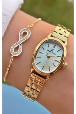 Daniel Klein Marka Altın Renk 2 Yıl Garantili Küçük Kasa Kadın Kol Saati - Bileklik Hediyeli