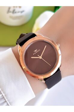 FERRO Deri Kordon İyon Kaplama Kasa 3 Atm Suya Dayanıklı Kadın Kol Saati+Bileklik BF001C1-R