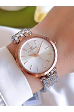 FERRO Çelik Kordon İyon Kaplama Kasa 3 Atm Suya Dayanıklı Kadın Kol Saati+Bileklik BFL21331-EX