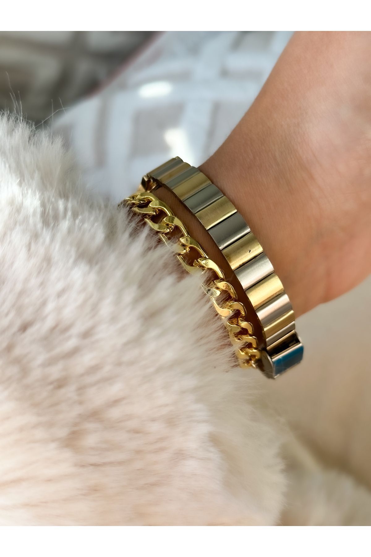 Bonicce Marka Retro Model, Minimal Oval Kasa,gümüş/sarı Kordon,roma Rakamlı Kadın Kolsaati Bileklik - Görsel 3