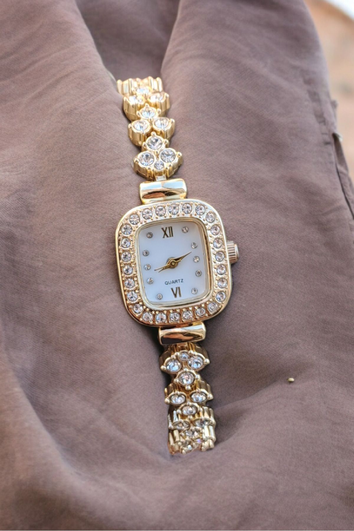 DARK BLANC Gold Renk Kare Vintage Taşlı Kol Saati - Görsel 4