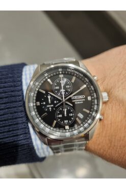 Seiko - Siyah Kadran Takvimli Çelik Kordon,10 Atm Su Geçirmez Erkek Kol Saati