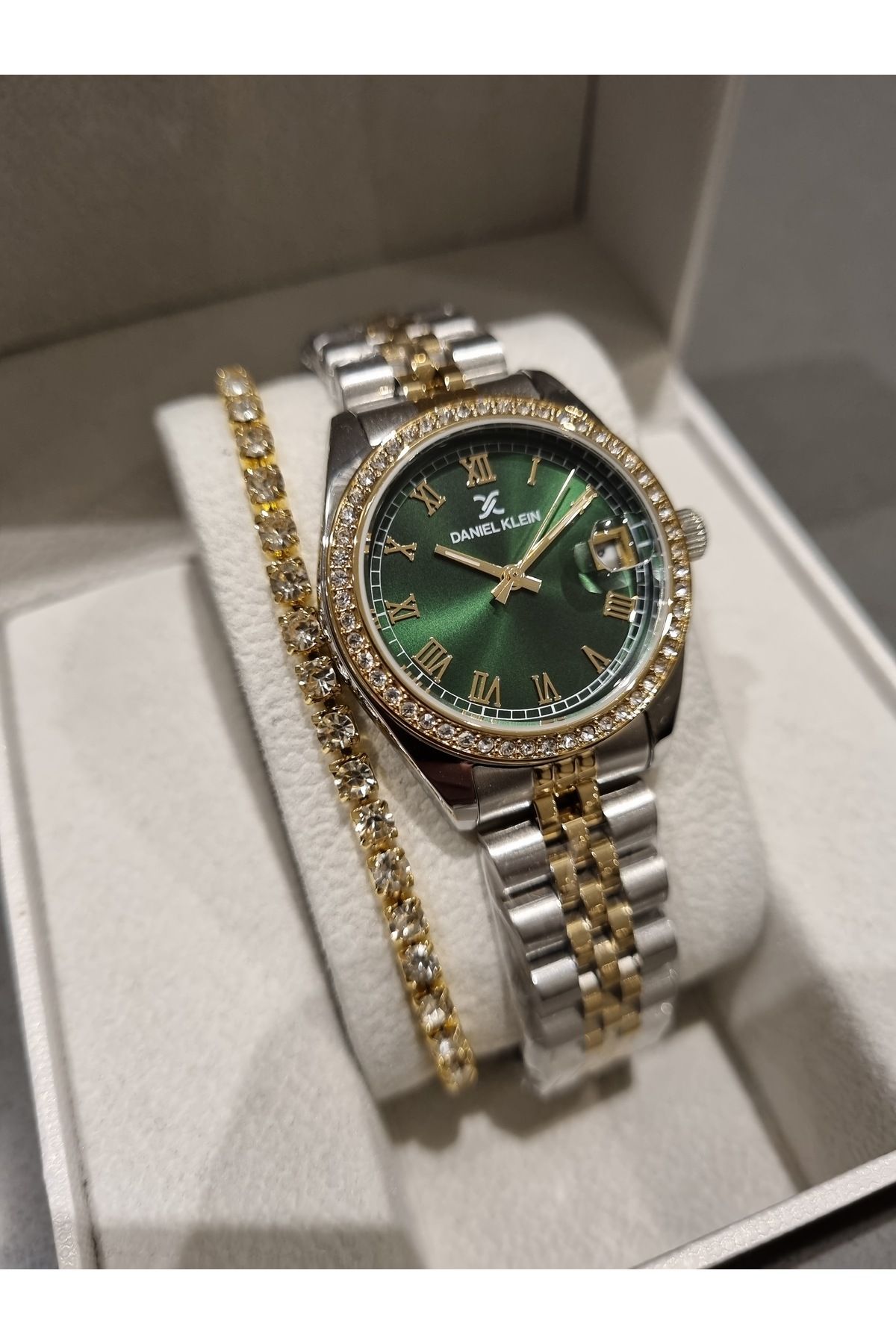 Daniel Klein YENİ MODEL DK - Sarı Bicolor Çelik Bilezik Yeşil Kadran Kadın Kol Saati+hediye Bileklik - Görsel 2