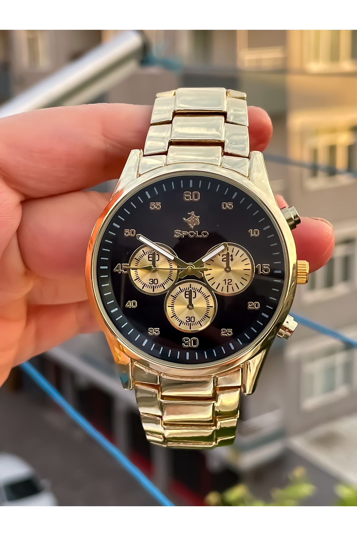 S.POLO Yeni Sezon Altın Renk Özel Tasarım Şık Model Erkek Kol Saati Bileklik Hediyeli Babalar Günü Hediyesi - Görsel 3
