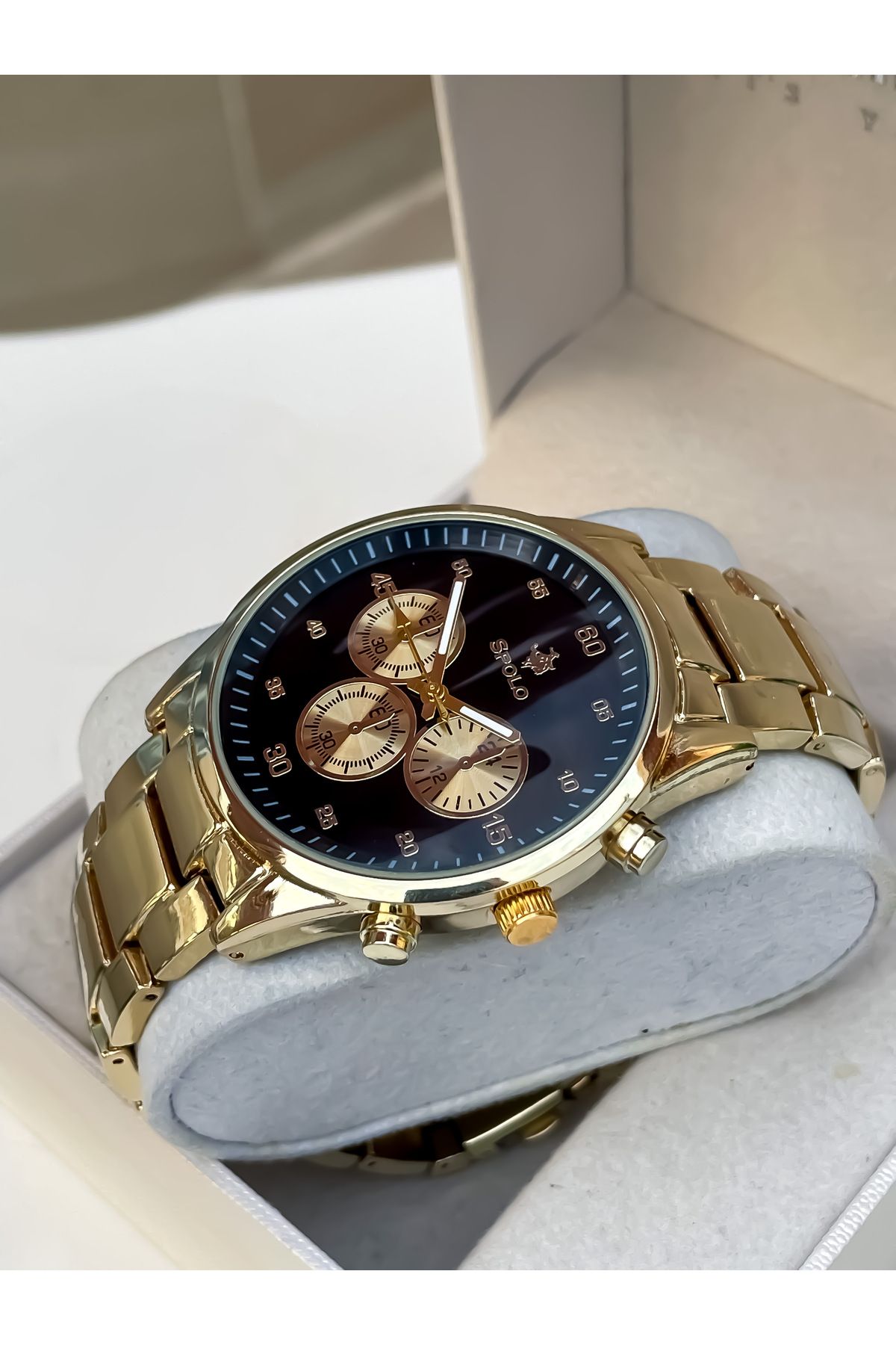 S.POLO Yeni Sezon Altın Renk Özel Tasarım Şık Model Erkek Kol Saati Bileklik Hediyeli Babalar Günü Hediyesi - Görsel 4