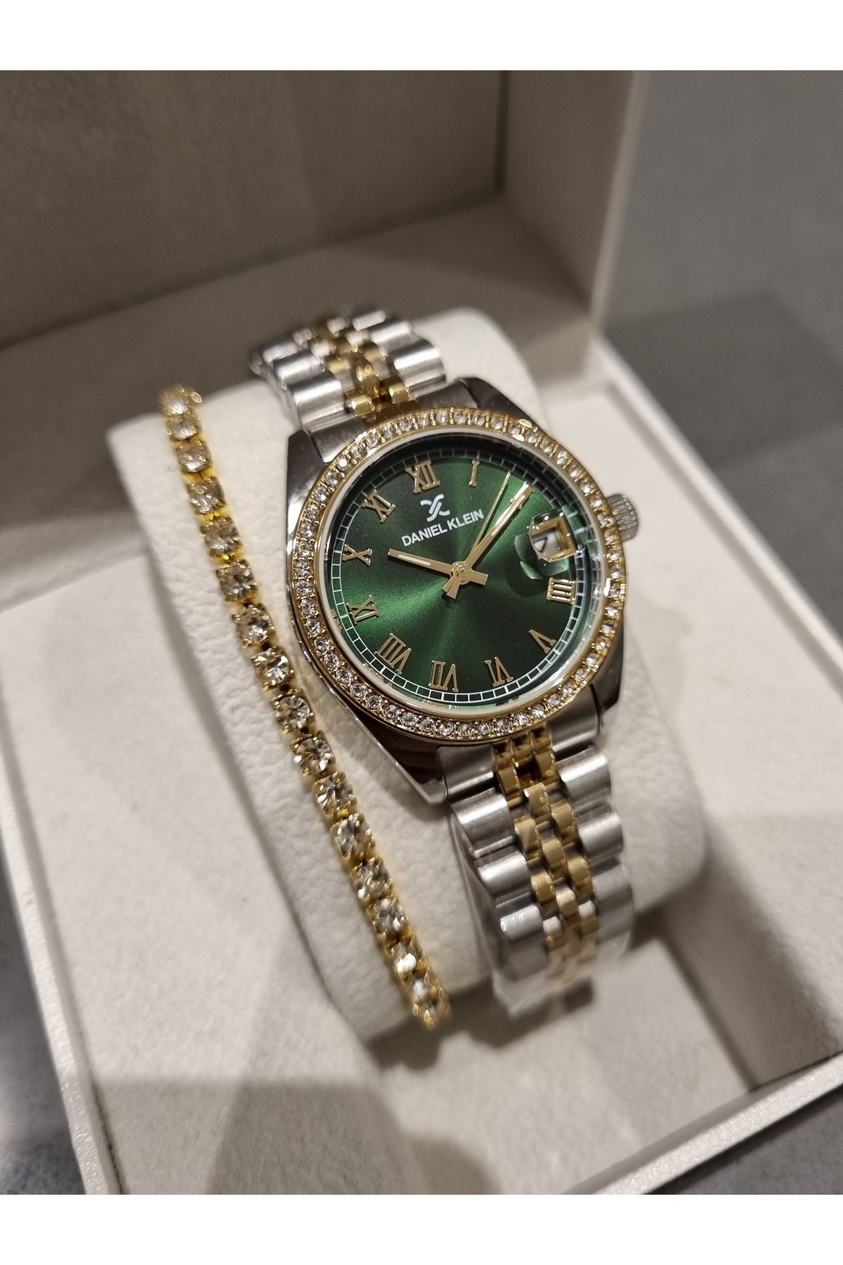 Daniel Klein YENİ MODEL DK - Sarı Bicolor Çelik Bilezik Yeşil Kadran Kadın Kol Saati+hediye Bileklik - Görsel 3