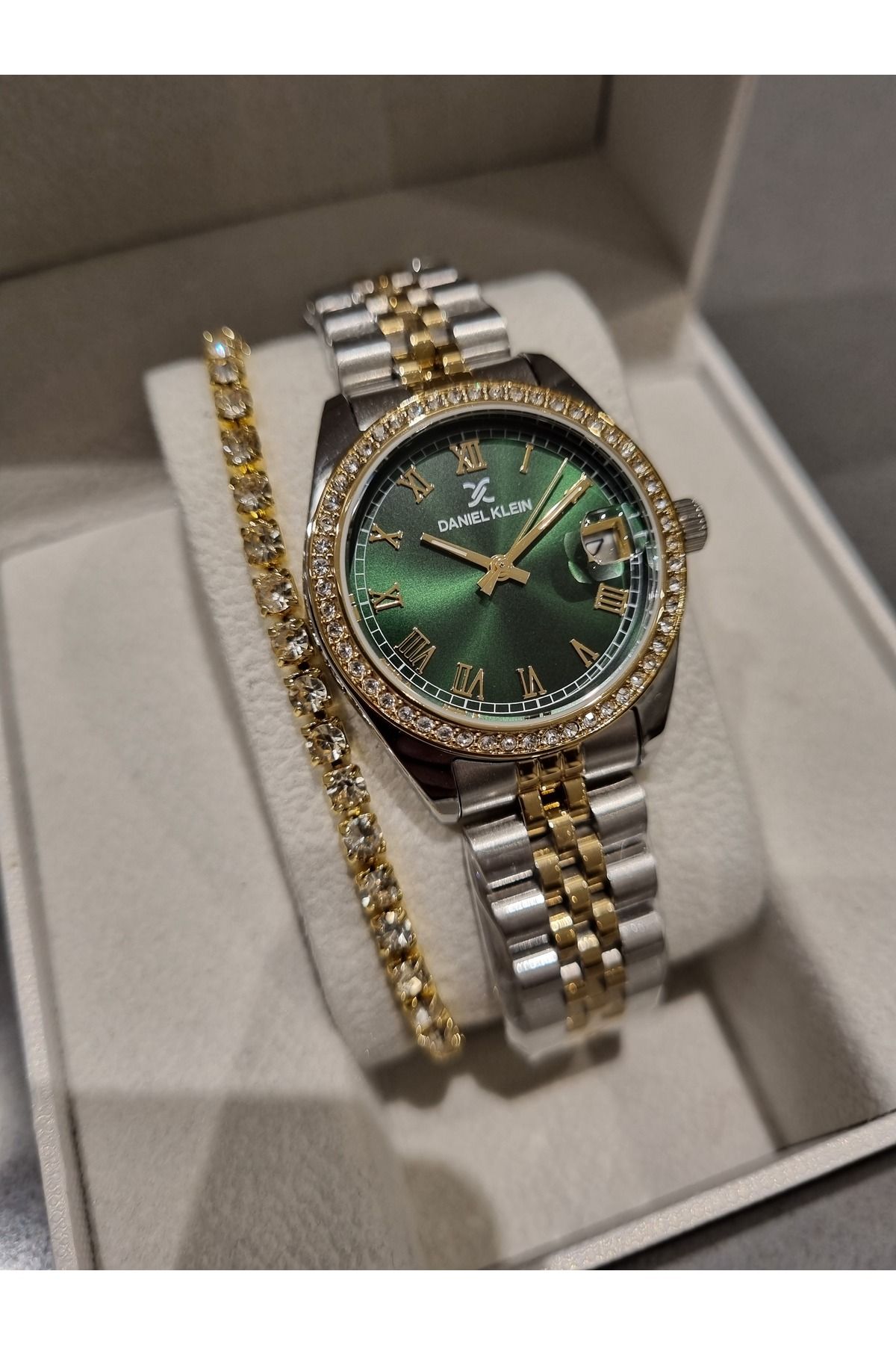 Daniel Klein YENİ MODEL DK - Sarı Bicolor Çelik Bilezik Yeşil Kadran Kadın Kol Saati+hediye Bileklik - Görsel 4