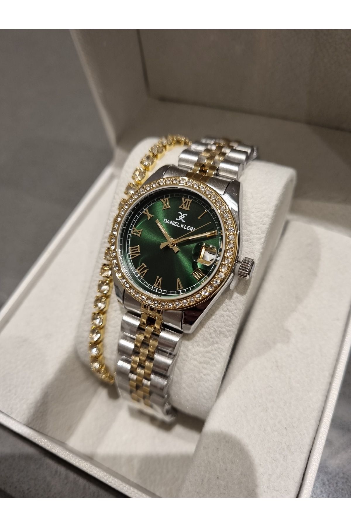 Daniel Klein YENİ MODEL DK - Sarı Bicolor Çelik Bilezik Yeşil Kadran Kadın Kol Saati+hediye Bileklik - Görsel 5