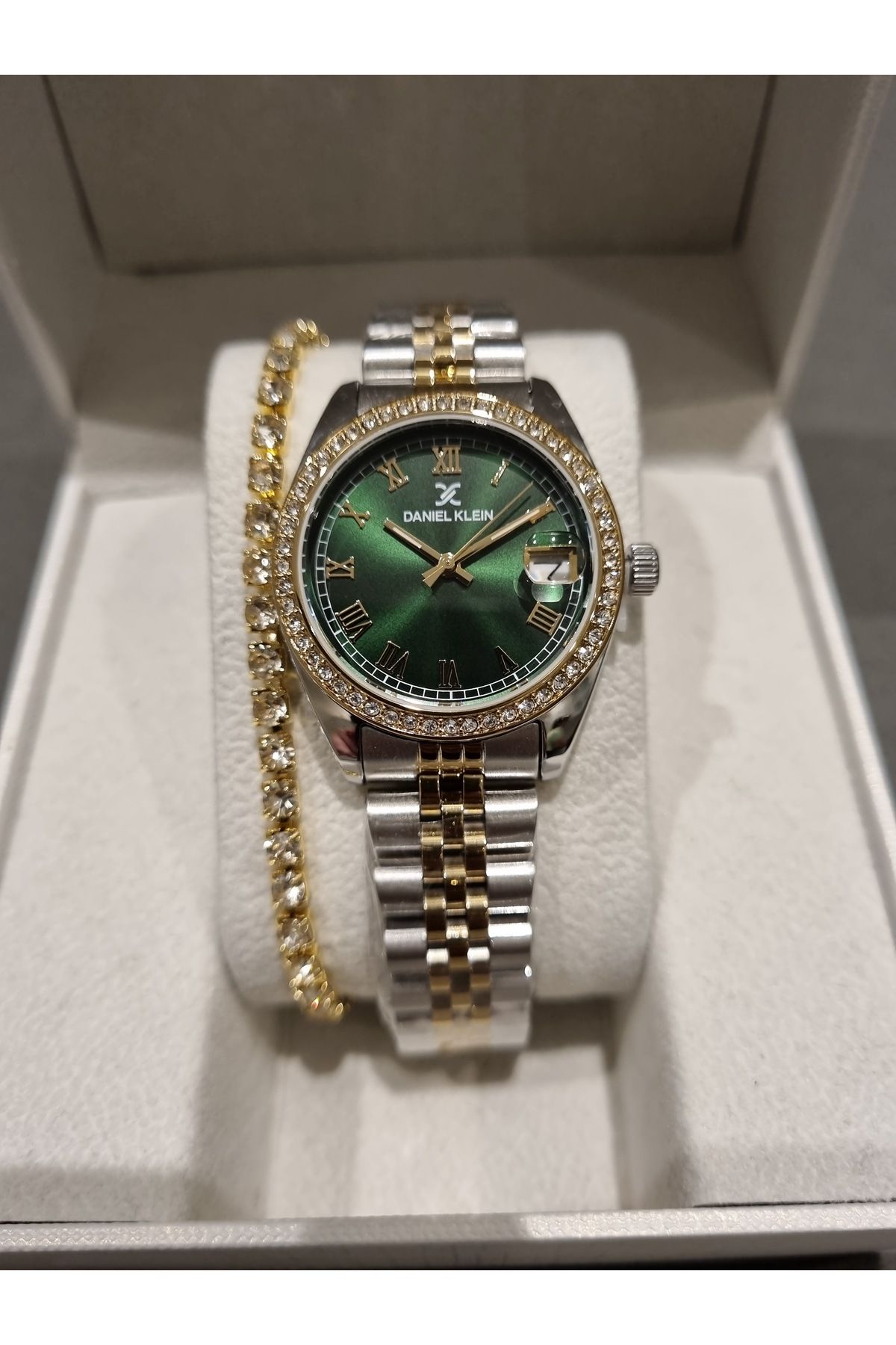 Daniel Klein YENİ MODEL DK - Sarı Bicolor Çelik Bilezik Yeşil Kadran Kadın Kol Saati+hediye Bileklik - Görsel 6