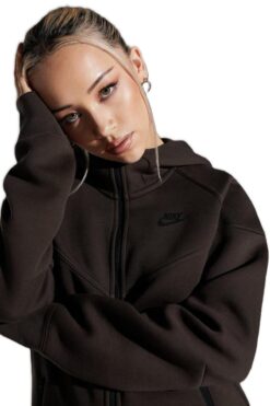 Nike Tech Fleece Windrunner Full-zip Hoodie Kahverengi Tam Fermuar Kapüşonlu Kadın Sweatshrit