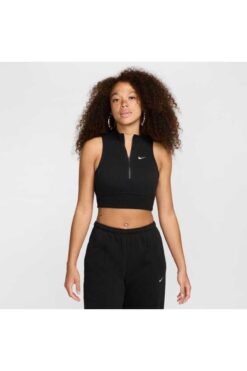 Nike Siyah Crop Fermuarlı Sportswear Kadın Spor Atlet Tişört fv7491-010