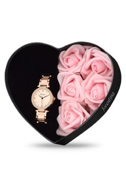 Forentina Kadın Rose Metal Kol Saati - Rose Yapay Güllü Kutuda Hediye - Ps182100tr