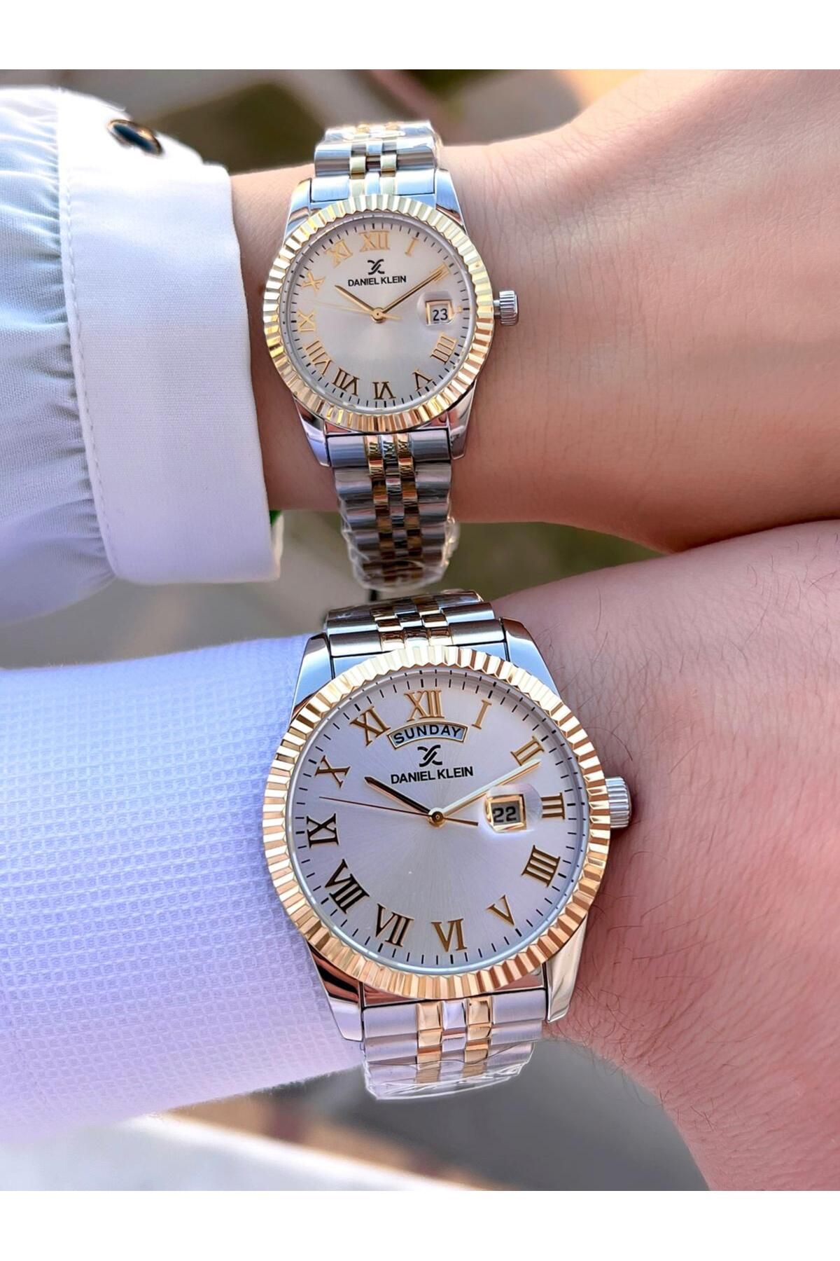 Daniel Klein Bay Ve Çelik Kordon Çiftlere Özel 5 Atm Suya Dayanıklı Cift Saati CF.DK.10010.6 - Görsel 3