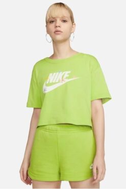 Nike Sportswear Futura Flover Graphic Crop Short Sleeve Kadın Tişört Yeşil
