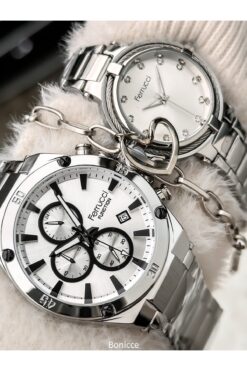 Ferrucci Marka Çelik Kordon,Gümüş Renk, Sevgili Çift Kol Saatleri Tesbih Bileklik