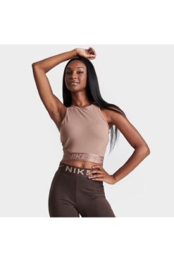 Nike Pro Dri-Fit Cropped Racerback Straps Training Kahverengi Kadın Crop Atlet