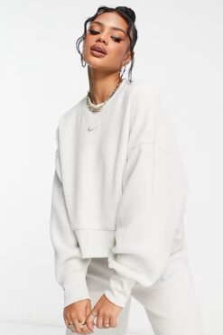 Nike Sportswear Plush Mod Crop Crew Sweatshirt Stone Kadın Geniş Kalıp Peluş Sweatshirt Taş