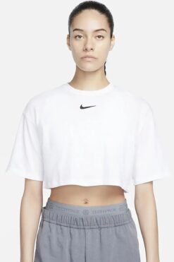 Nike Swoosh Women’s Loose Fit Crop Top T-shirt Kadın Bol Kalıp Pamuklu Kısa Tişört Beyaz