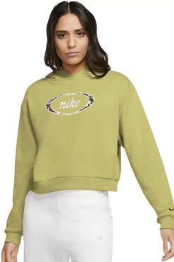 Nike Sportswear Loose Fit Women's Hoodie Crop Kadın Polar Bol Kesim Crop Kapüşonlu Sweatshirt Fıstık