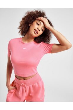 Nike Sportswear Essential Slim-Fit Cropped Short-Sleeve Pembe Kadın T-shirt