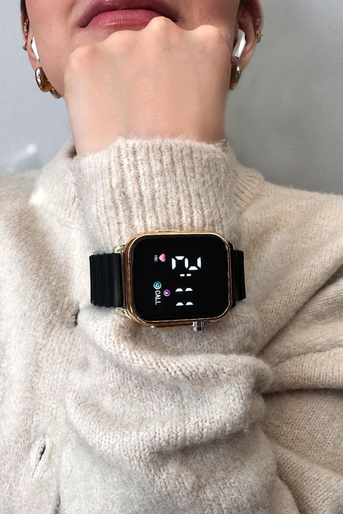 Aqua Di Polo 1987 Gold Siyah Unisex Silikon Dijital Led Kol Saati Apwr033302