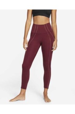 Nike Yoga Dri-fıt High-waisted 7/8 Metallic Trim Bordo Renk Kadın Taytı Dd5772-638