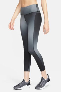 Nike Fast Normal Belli 7/8 Renk Geçişli Cepli Kadın Koşu Tayt Siyah