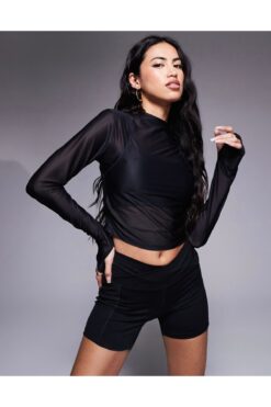 Nike Zenvy InfinaSoft Dri-Fit Sheer Training Long-Sleeve Transparan Siyah Kadın Bluz