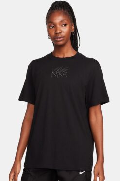 Nike Nsw Monogram Ss Kadın Siyah Bol Kesimli Pamuklu Spor Tişört