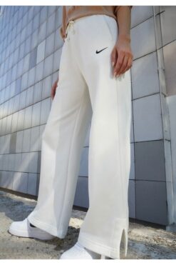 Nike Sportswear Phoenix Fleece High-Waisted Wide Oversize İspanyol Paça Beyaz Kadın Eşofman Altı