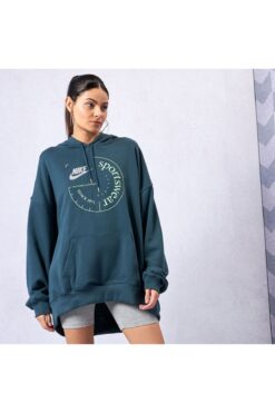 Nike NSW Ft Fleece Pullover Hoodie  Oversize Yeşil Kadın Sweatshirt