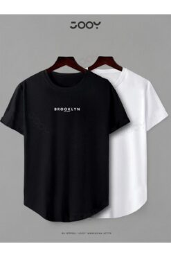 Jooy Company Brooklyn Jc Baskılı Siyah Beyaz Oval Kesim Tshirt 2'li Set
