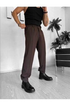 THEMANN Baggy Pileli Kahve Boru Paça Pantolon