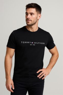 Tommy BİSİKLET YAKA NAKIŞLI T-SHİRT SİYAH TOMMY