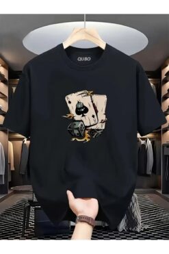 qubo sportswear & company qubo Unisex Oversize Baskılı Pamuklu Bisiklet Yaka Kısa Kollu SİYAH T-shirt