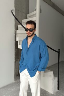 Livio Ferri Napas Erkek Oversize Keten Görünümlü Gömlek