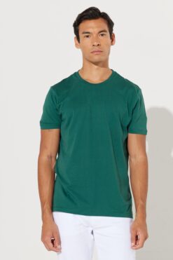 AC&Co / Altınyıldız Classics Erkek Koyu Yeşil Slim Fit Dar Kesim %100 Pamuk Bisiklet Yaka Basic Tişört
