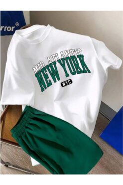 MOONBULL Unisex New York Baskılı Oversize T-shirt-Şort Takım