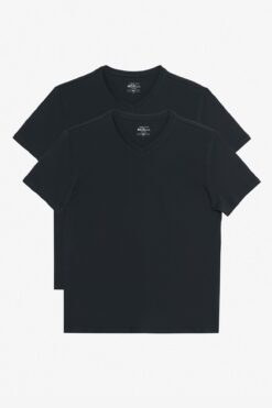 AC&Co / Altınyıldız Classics Erkek Siyah-siyah 2'li V Yaka %100 Pamuk Slim Fit Dar Kesim Basic Tişört